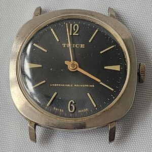 Trice Swiss Vintage Mechanical Watch Unbreakable Mainspring Black‎ Gold Markers